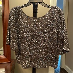 NWT Sequin Dolman Sleeve Cropped Blouse with Scoop Back